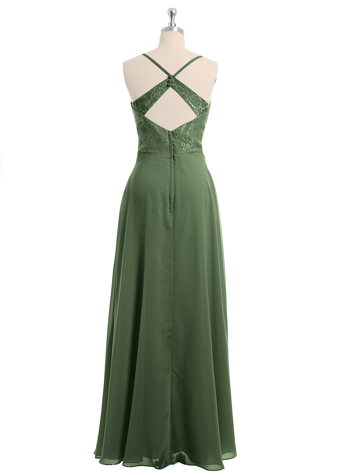 Vestidos con cuerpo de encaje y falda de chiffon con abertura Verde Oliva Tallas Grandes