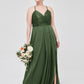Vestidos con cuerpo de encaje y falda de chiffon con abertura Verde Oliva