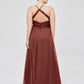 Vestidos con cuerpo de encaje y falda de chiffon con abertura Terracota Tallas Grandes