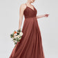 Vestidos con cuerpo de encaje y falda de chiffon con abertura Terracota