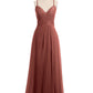 Vestidos con cuerpo de encaje y falda de chiffon con abertura Terracota