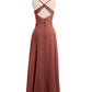 Vestidos con cuerpo de encaje y falda de chiffon con abertura Terracota Tallas Grandes