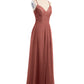 Vestidos con cuerpo de encaje y falda de chiffon con abertura Terracota