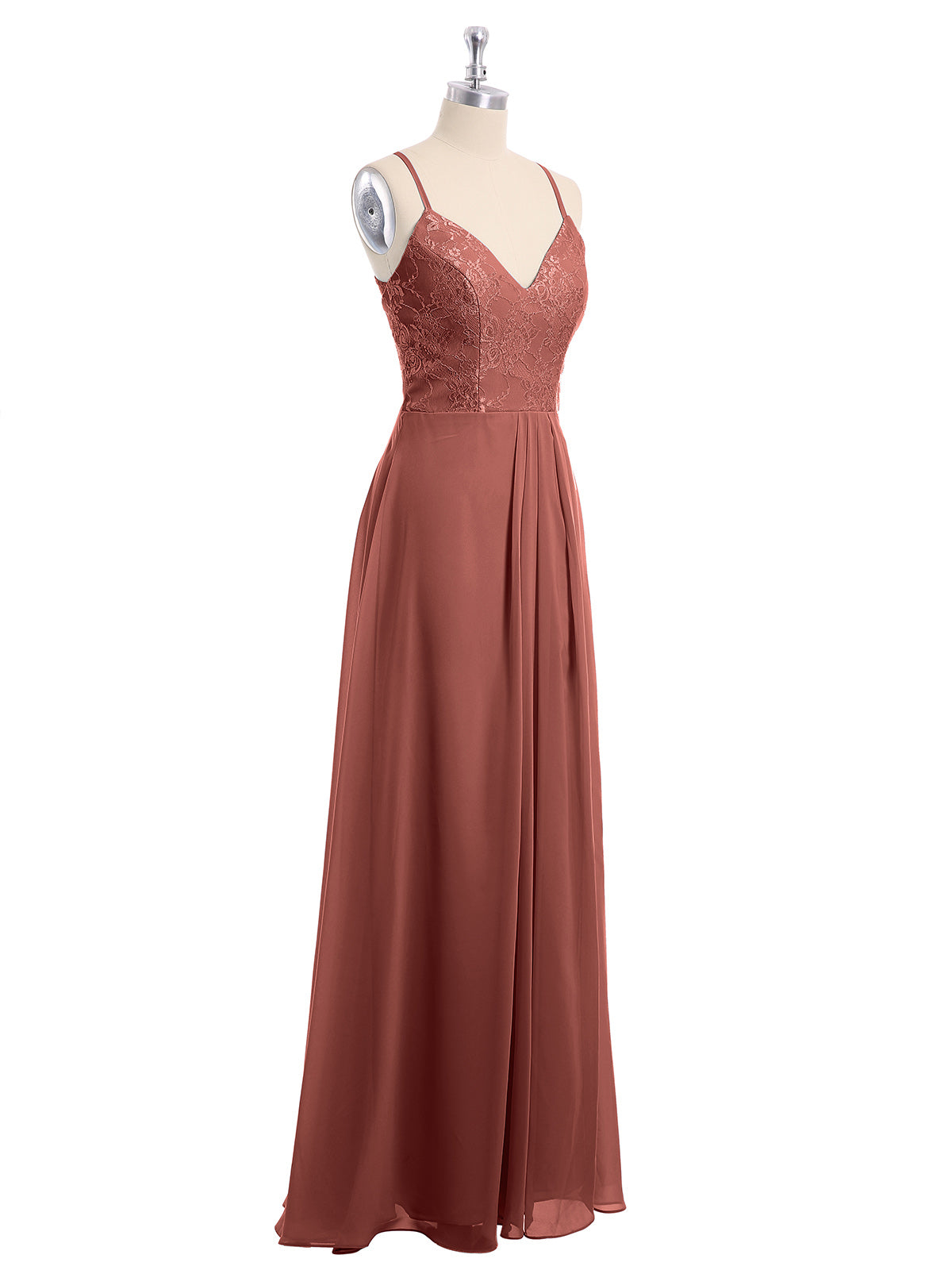 Vestidos con cuerpo de encaje y falda de chiffon con abertura Terracota
