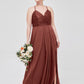 Vestidos con cuerpo de encaje y falda de chiffon con abertura Terracota