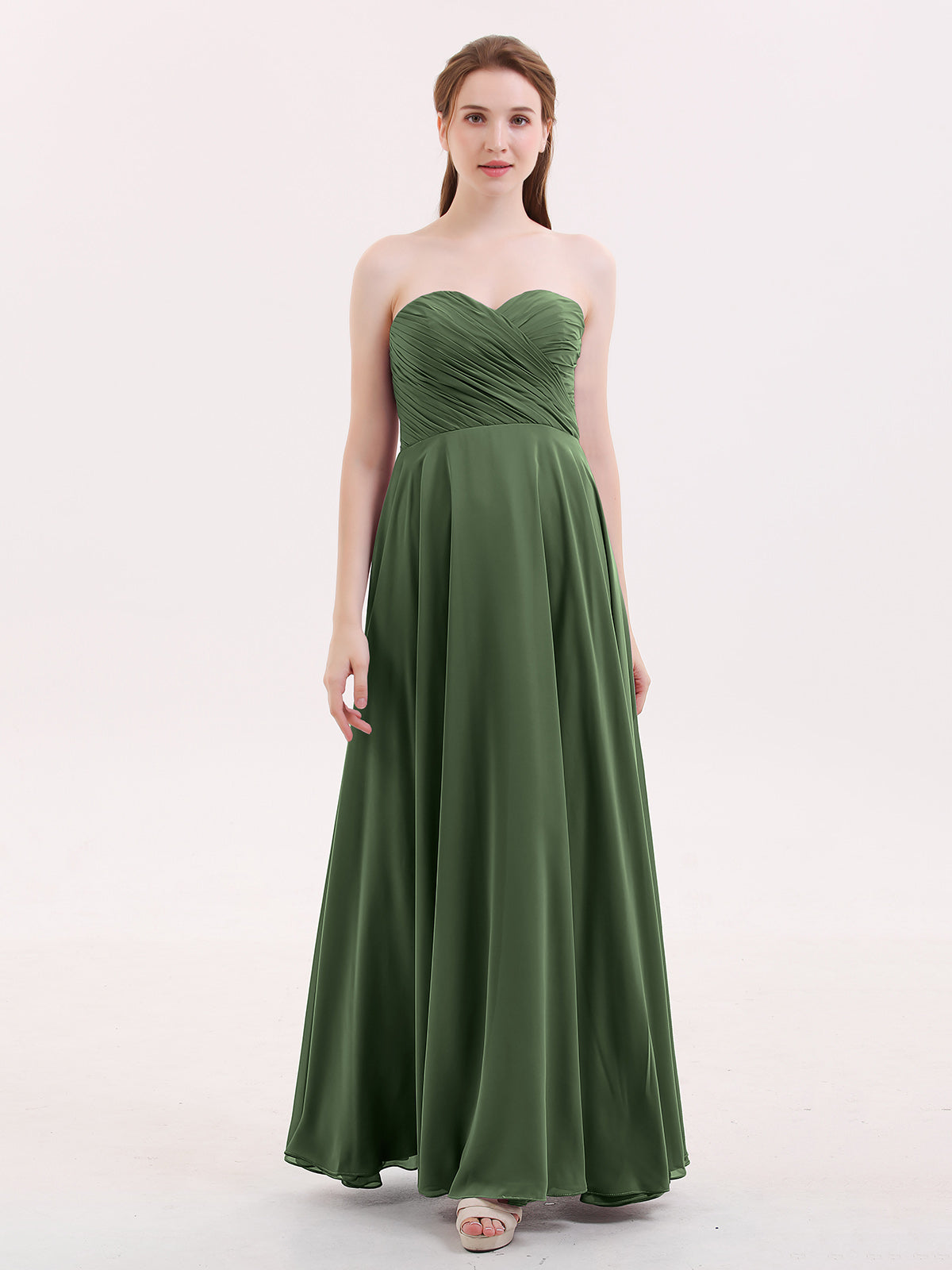 Wendy Sin Tirante Novio Maxi Vestido De Dama De Honor Verde Oliva Tallas Grandes
