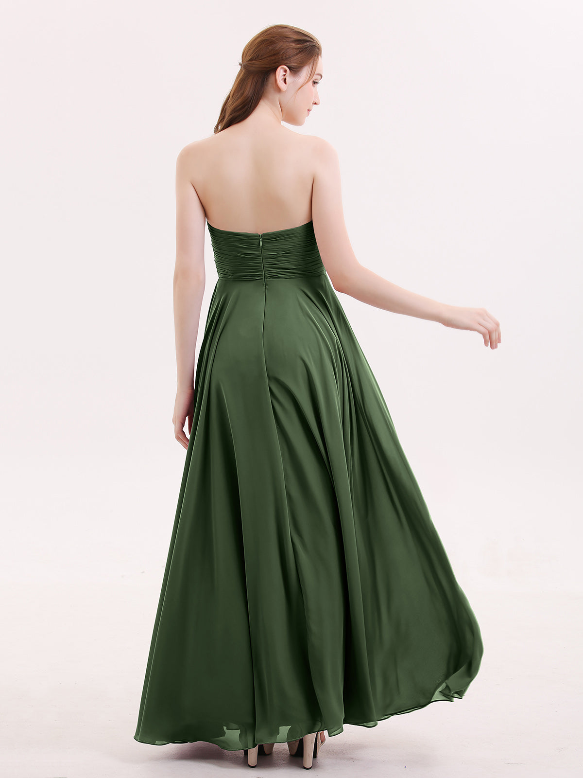 Wendy Sin Tirante Novio Maxi Vestido De Dama De Honor Verde Oliva Tallas Grandes