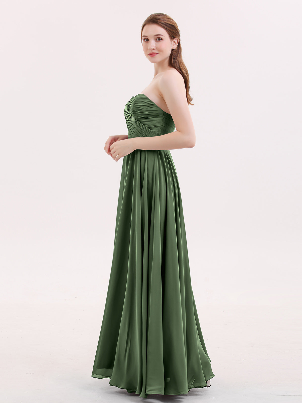Wendy Sin Tirante Novio Maxi Vestido De Dama De Honor Verde Oliva Tallas Grandes