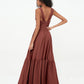 Vestidos bohemios de chiffon con falda escalonada y escote en V profundo Terracota Tallas Grandes