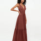 Vestidos bohemios de chiffon con falda escalonada y escote en V profundo Terracota Tallas Grandes