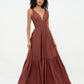 Vestidos bohemios de chiffon con falda escalonada y escote en V profundo Terracota