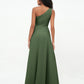 Vestidos máximos de chiffon de un solo hombro con abertura Verde Oliva Tallas Grandes
