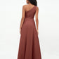 Vestidos máximos de chiffon de un solo hombro con abertura Terracota