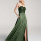 Vestido de chiffon con escote en forma de corazón, encaje y lentejuelas en la parte superior Verde Oliva Tallas Grandes