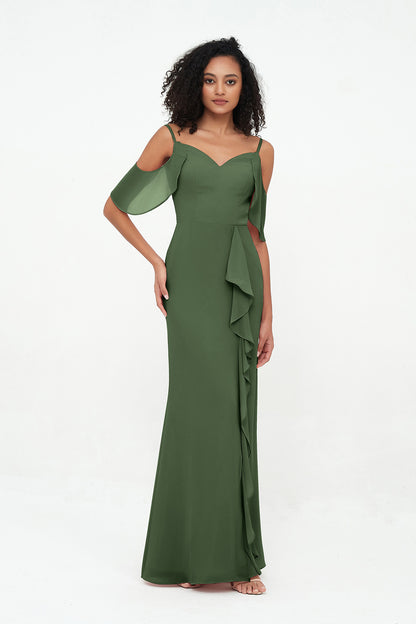 Vestidos de columnas con tirantes spaghetti y abertura Verde Oliva Tallas Grandes