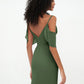 Vestidos de columnas con tirantes spaghetti y abertura Verde Oliva Tallas Grandes