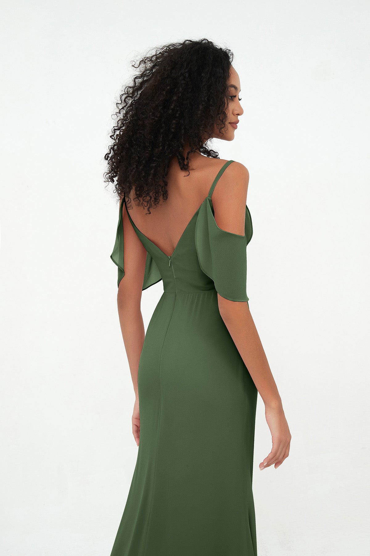 Vestidos de columnas con tirantes spaghetti y abertura Verde Oliva Tallas Grandes
