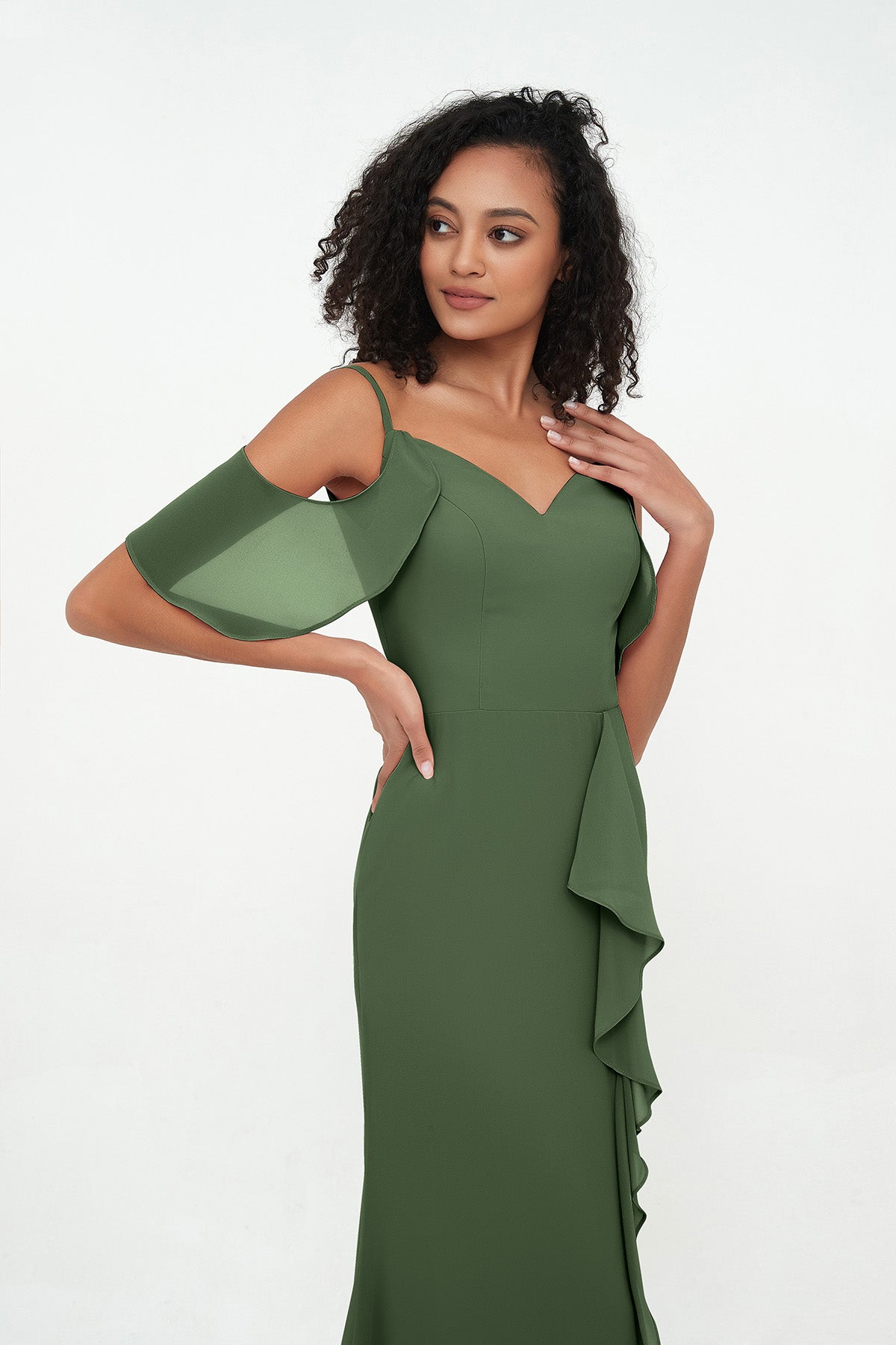 Vestidos de columnas con tirantes spaghetti y abertura Verde Oliva Tallas Grandes
