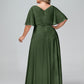 Vestidos máximos de chiffon con mangas de volantes y lazo en la cintura Verde Oliva Tallas Grandes
