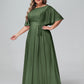 Vestidos máximos de chiffon con mangas de volantes y lazo en la cintura Verde Oliva Tallas Grandes