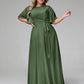 Vestidos máximos de chiffon con mangas de volantes y lazo en la cintura Verde Oliva Tallas Grandes