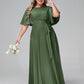 Vestidos máximos de chiffon con mangas de volantes y lazo en la cintura Verde Oliva Tallas Grandes
