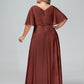 Vestidos máximos de chiffon con mangas de volantes y lazo en la cintura Terracota Tallas Grandes