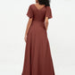 Vestidos máximos de chiffon con mangas de volantes y lazo en la cintura Terracota