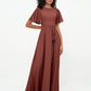 Vestidos máximos de chiffon con mangas de volantes y lazo en la cintura Terracota