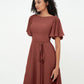 Vestidos máximos de chiffon con mangas de volantes y lazo en la cintura Terracota