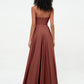 Vestidos largos de chiffon sin tirantes y escote corazón Terracota Tallas Grandes