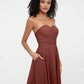 Vestidos largos de chiffon sin tirantes y escote corazón Terracota Tallas Grandes
