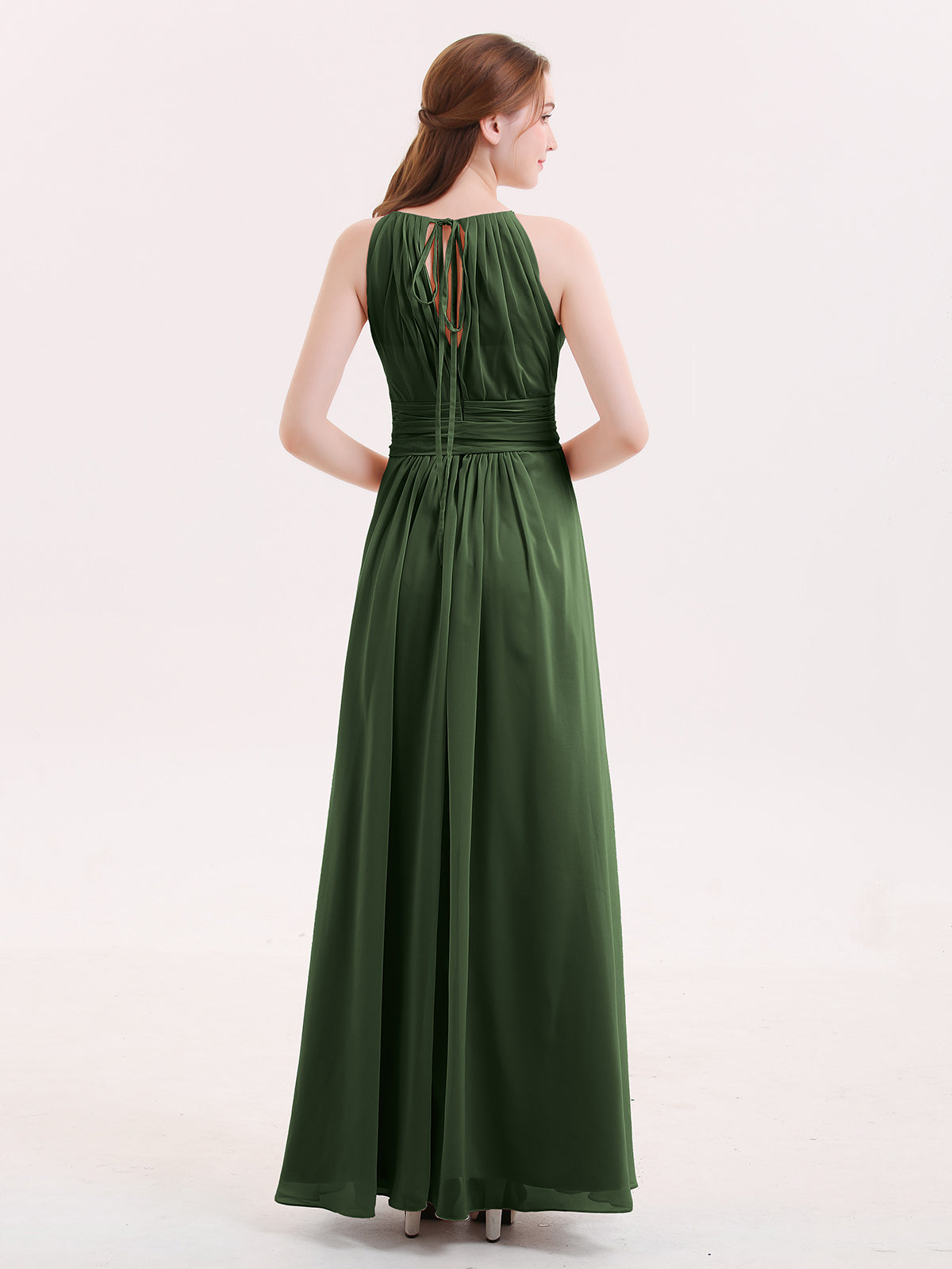 Zenobia Cabestro Gasa Vestidos De Dama De Honor Con Lazo Faja Verde Oliva Tallas Grandes