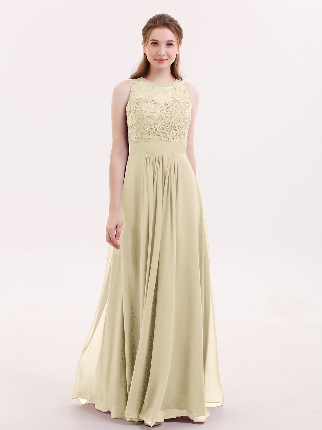 Vestidos de dama de honor de chiffon con escote en V y tirantes finos Champán Tallas Grandes main image 0